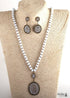 Boho Necklace, Jewelry Set, RH Crystal Black White Glass